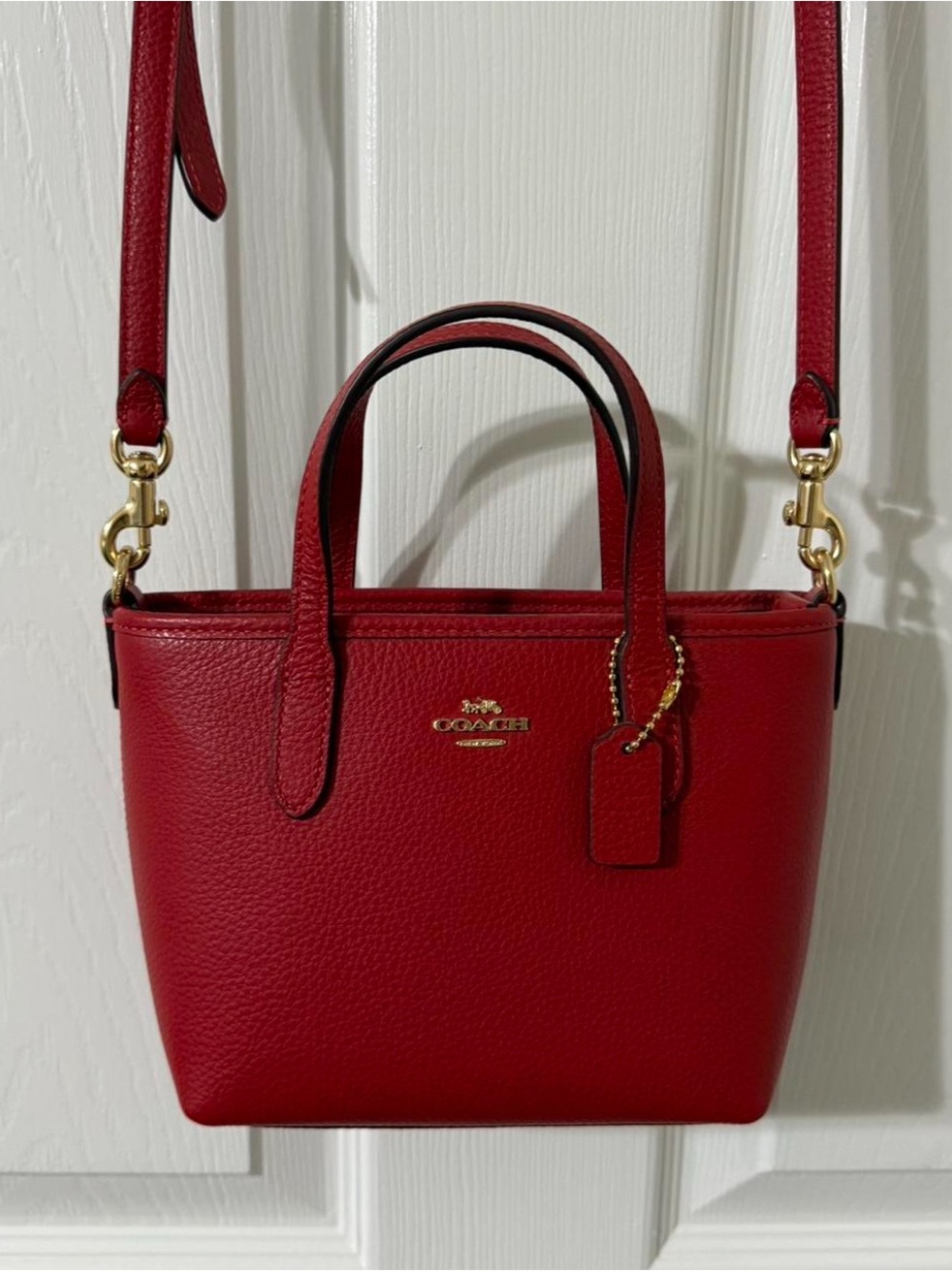 Coach Red Pebbled Leather Mini Tote with Gold Hardware